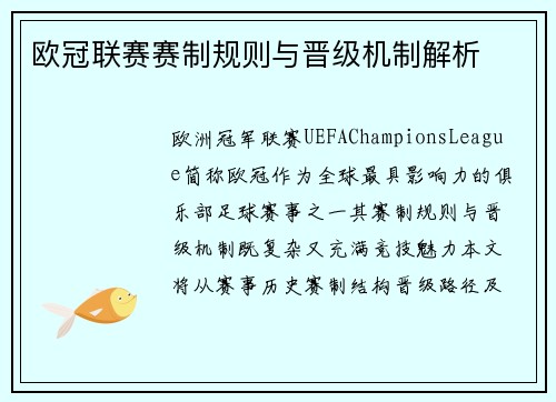 欧冠联赛赛制规则与晋级机制解析
