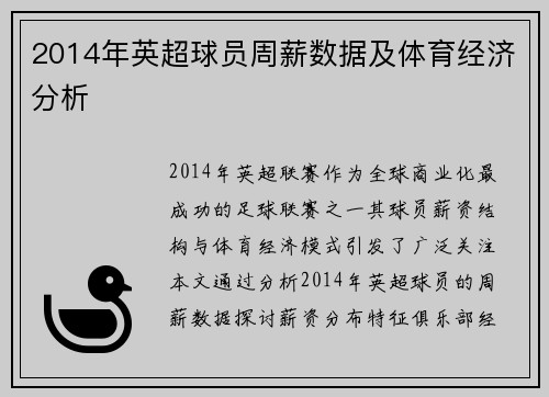 2014年英超球员周薪数据及体育经济分析