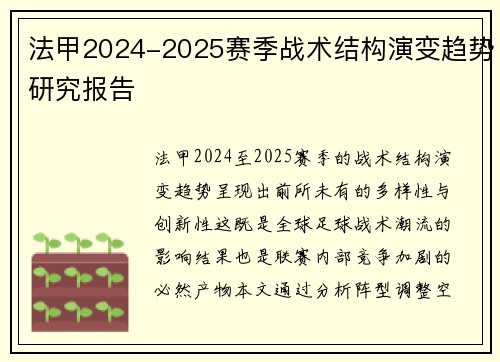 法甲2024-2025赛季战术结构演变趋势研究报告